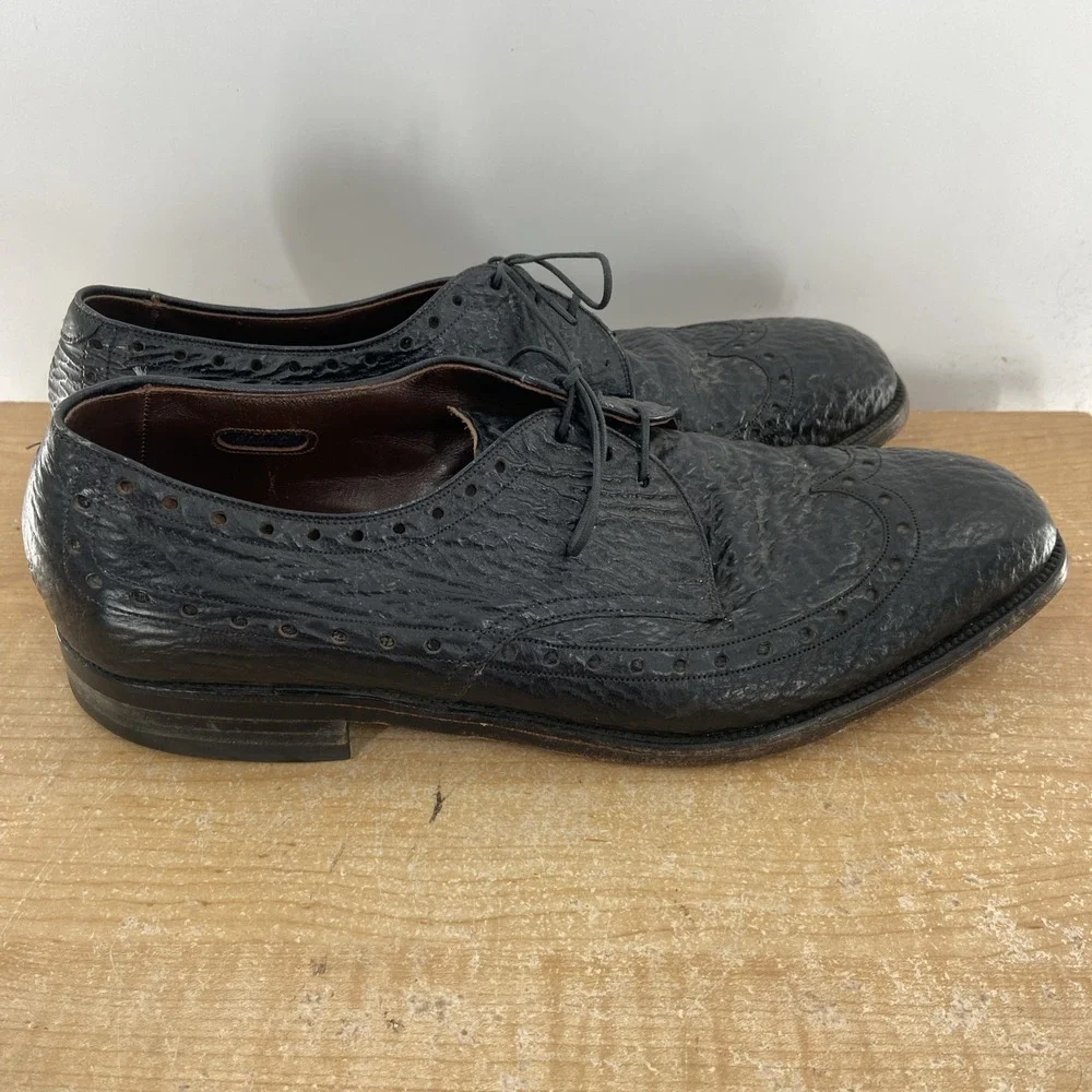 Allen Edmonds Men's Size 13 C Black Sharkskin Nassau Ostendo Oxford Dress Shoes
